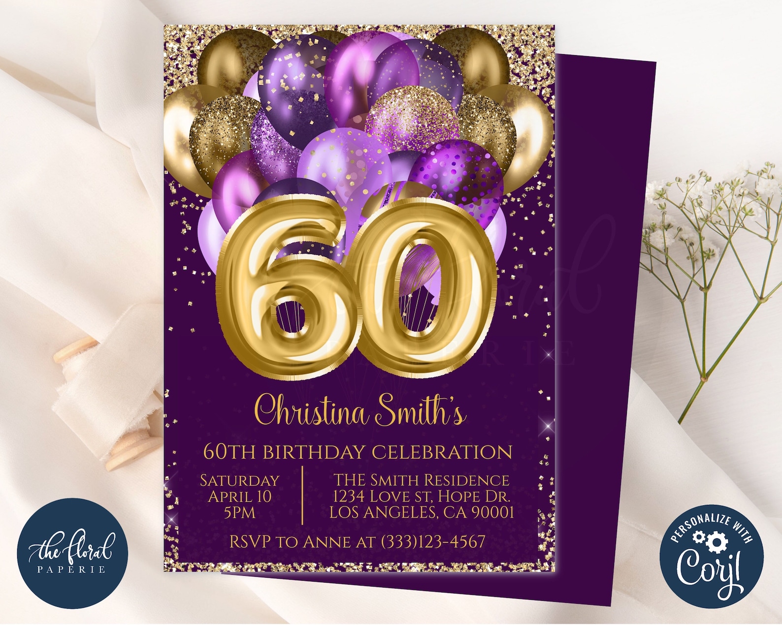 60th-birthday-invitation-template-editable-purple-and-gold-etsy-uk