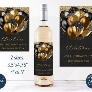 Black and Gold Wine Label Template, Winel Party Favor (Digital Download)