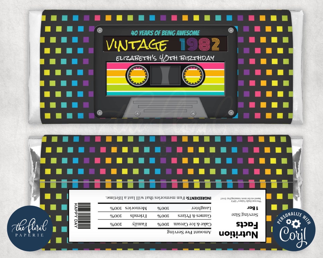 80s Birthday Chocolate Wrapper Template, Editable Candy Bar Wrapper ...