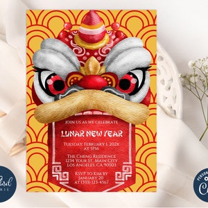 chinese new year invitation template, lunar new year invitation, printable chinese new year invites, editable chinese celebration invitation