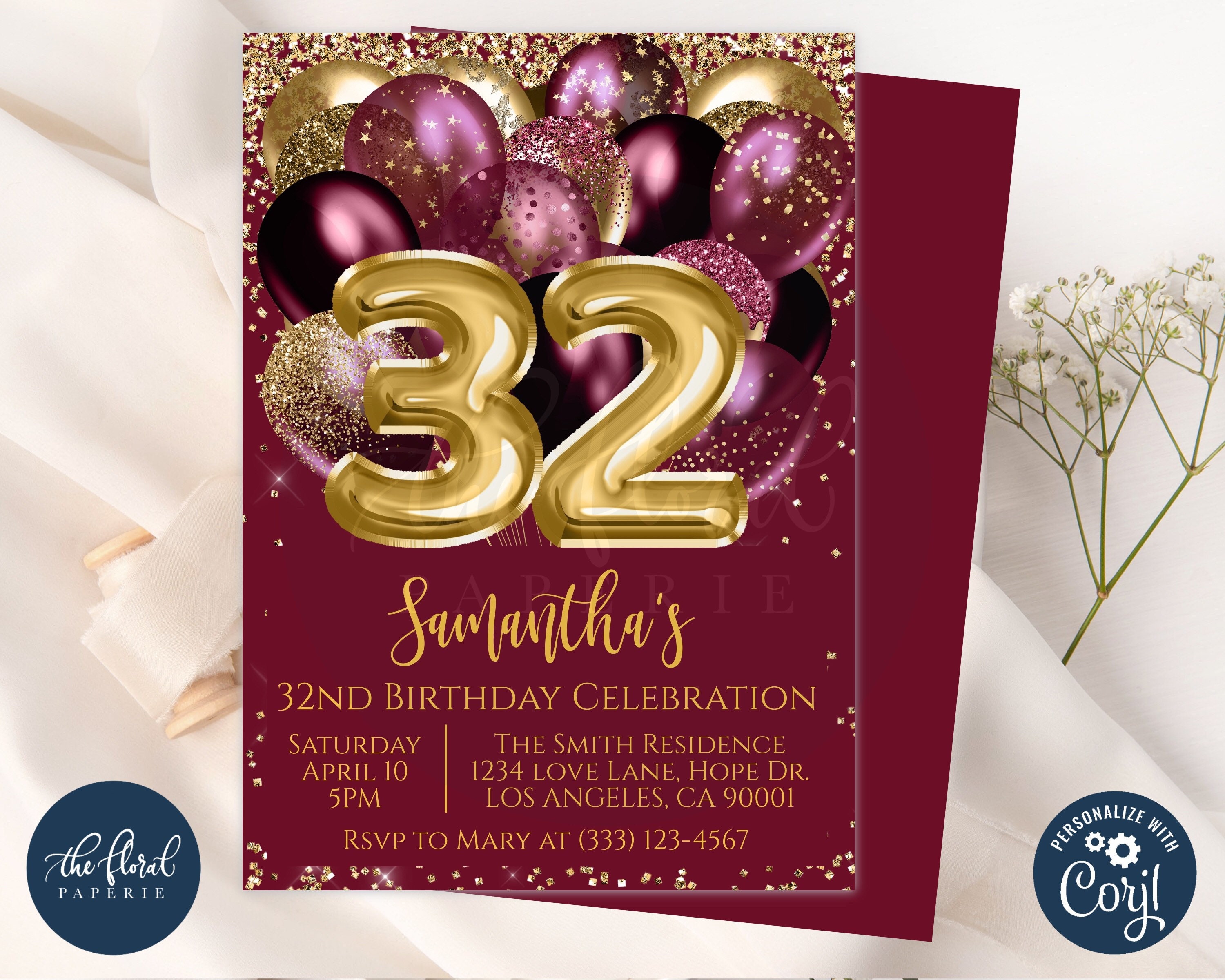 32nd Birthday Invite - Etsy UK