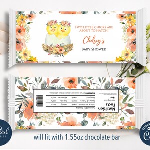 Modèle d&#39;emballage de chocolat poussins jumeaux, emballage de barre chocolatée poussins modifiable, emballage de barre hershey poussins imprimable, faveurs de baby shower de Pâques