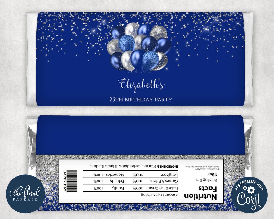 Blue and Silver Chocolate Wrapper Template Editable Candy Bar - Etsy