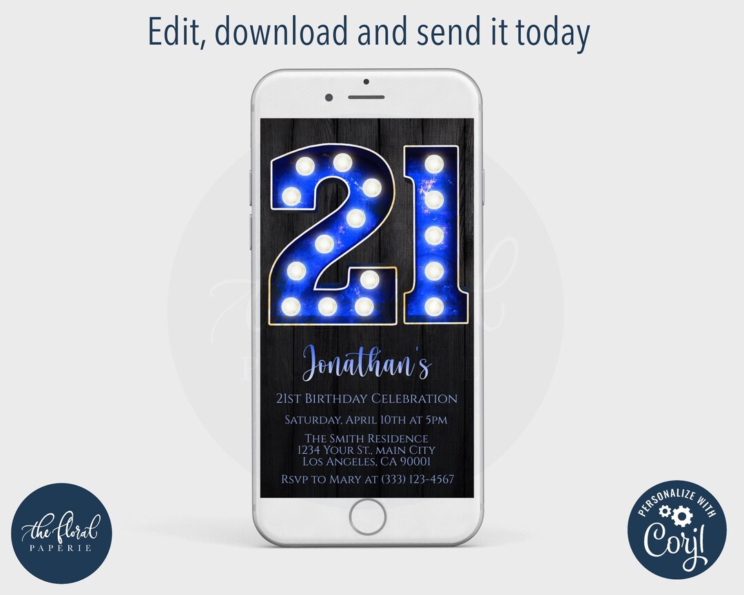 21st Birthday Text Invitation Template, Editable Birthday Digital ...