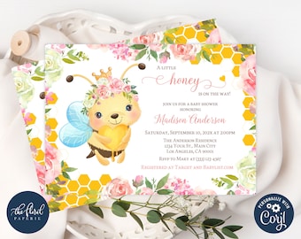 Editable Bee Birthday Invitation Template, Kid Girl Party Invite (Digital Download)