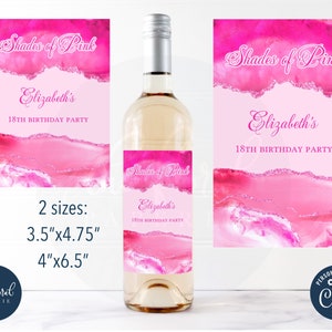 shades of pink wine label template, editable agate wine bottle labels, printable wine bottle sticker, birthday party favor, wine favor TFP39
