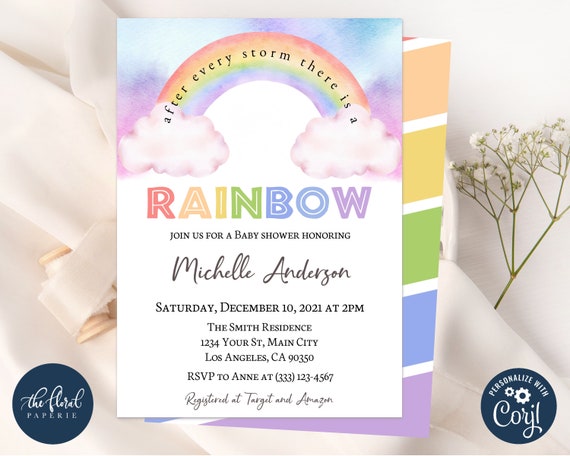 Rainbow Baby Shower Invitation Template, Printable Invite (Digital)