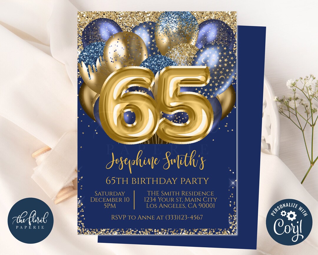 65th Birthday Invitation Template Navy Blue and Gold Etsy 65th Birthday Invitation Template Navy Blue and Gold Etsy