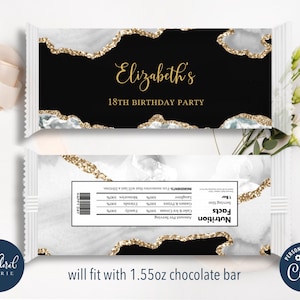 black and white chocolate wrapper template, editable candy bar wrapper, printable chocolate bar wrapper, chocolate bar birthday favors TFP28