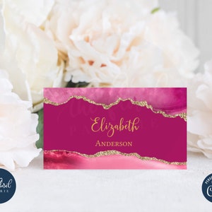 pink and gold name place card template, editable seating card, printable name card, name place setting card, event place cards TFP06