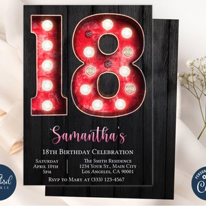 Modèle d'invitation de 18e anniversaire, invitations d'anniversaire rouges et noires, invitation de chapiteau, invitation d'anniversaire pour adultes, dix-huit anniversaires tfp26