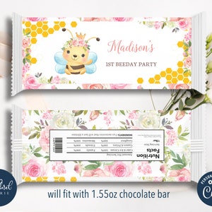 bee chocolate wrapper template, editable bee candy bars wrapper, printable hershey bar wrappers, bee birthday party favor labels, bee theme