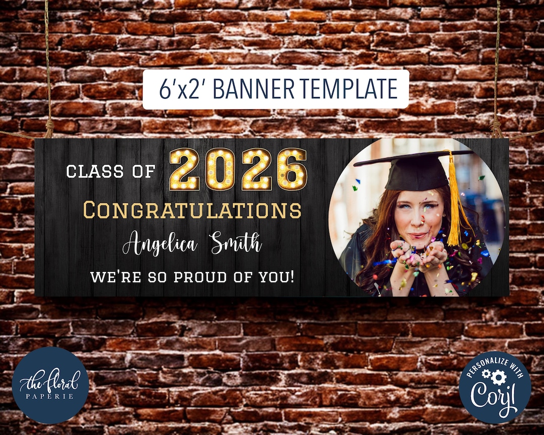 Gold and Black Graduation Party Banner Template, Class of 2026 ...