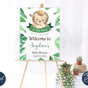 lion baby shower Welcome Sign template, editable lion king welcome poster, boy baby shower, lion baby shower party decor, reception sign
