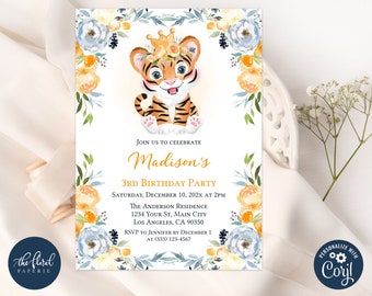 Tiger Girl Geburtstagseinladung Vorlage, Printable Party lädt ein