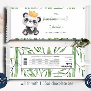 panda chocolate wrapper template, editable panda candy bar wrapper, printable hershey bar wrapper, party favor label, panda birthday favor