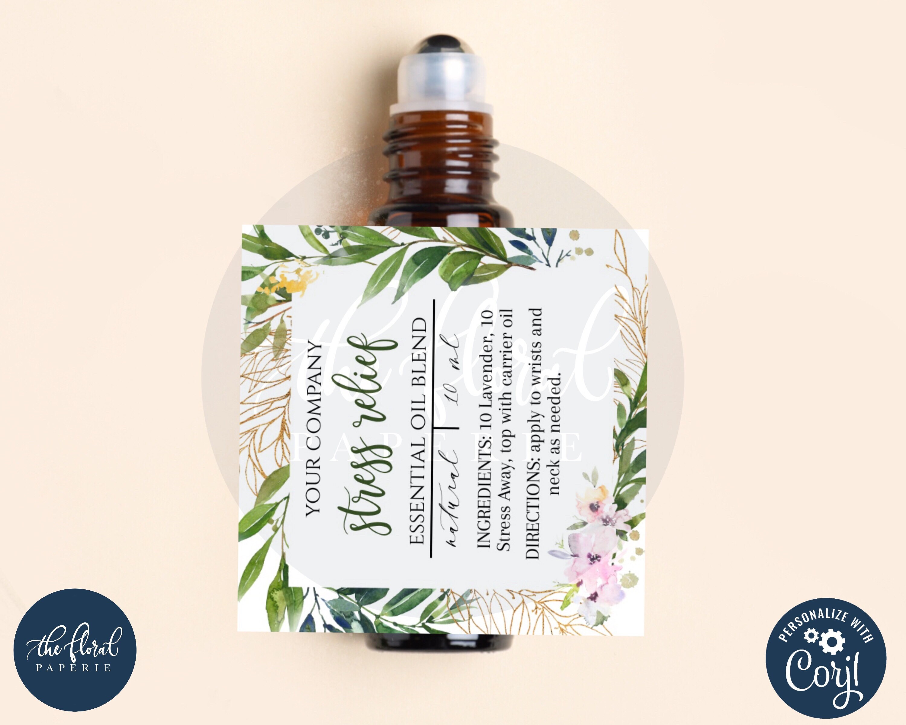 Essential oil label template printable greenery essential oil Etsy