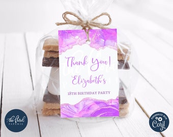 purple birthday favor tags template, purple birthday gift tags, printable birthday labels, purple thank you tags, personalized tags TFP48