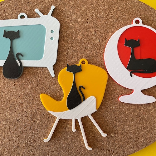 Mid Century Modern Cat Ornament Christmas Tree Bauble Etsy