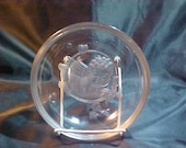 Beautiful 6 quot clear glass bowl with Lalique type frosted glass cupid Nice. Signed