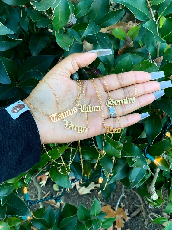 Zodiac Name Necklace Personalized 