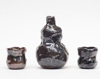 Sake set 2, wood-fired, hand-shaped.