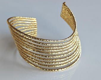 Textured Multi-Wire Gold Cuff Bracelet | Handmade Adjustable Statement Bracelet | Elegant Boho Jewelry for Women, Anniversary gift