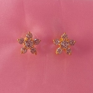 Gold/ Silver Tone Flower Earring with Loop, Gold/ Rhodium plated Brass, Floral Stud Earrings (GB-4282)