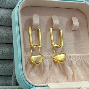NEW Gold Heart Earrings, Heart Hoop Earrings, Dainty Heart Hoops, Heart Huggies, Heart Hanging Earrings, Gold Earrings,  jewelry for women
