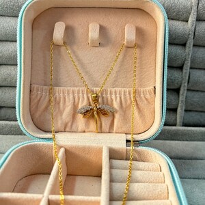 Stone Studded Dragonfly Pendant: 18k Gold Plated Necklace