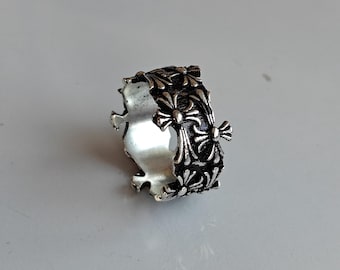 Bague florale gothique vintage - Bijoux antiques en argent - Bague de fiançailles unisexe punk bohème, cadeau pour un ami