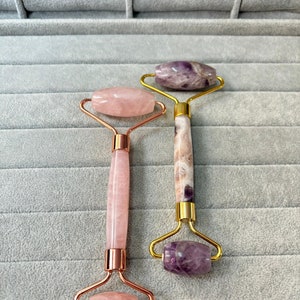 100% Authentic Natural Rose Quartz Facial Roller | Facial Massager | Gemstone | Puffy Eye | GuaSha |Face tool| Mother&#39;s Day Gift | Home Spa
