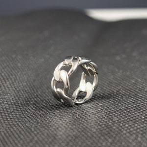 Sterling Silver Cuban Link Chain Ring | 925 Chunky Chain‑Band | Minimalist Unisex Statement Ring
