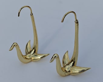 18k Gold Plated Swan Dangle Earrings: Sterling Silver Bird Earrings stubs earring Gift for her