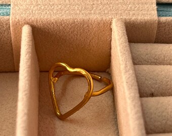 Grosse bague en forme de cœur : cadeau d'anniversaire en laiton plaqué or 18 carats ou en argent sterling