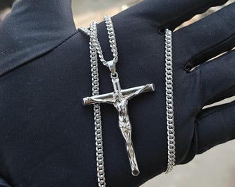 Silver Plated Crucifix Pendant: Christian Religious Jewelry Anniversary gift