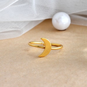 18k Gold Plated Crescent Moon Ring: Sterling Silver Celestial Jewelry
