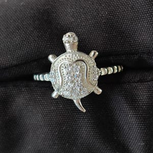 CZ Studded Tortoise Ring, Silver Tortoise Ring, Animal Ring, Ring For Her.