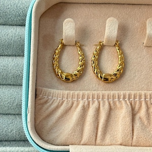 18k Gold Plated Twisted Hoop Earrings: Sterling Silver or Brass