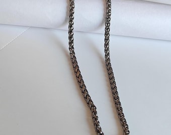 Cadena de trigo de rodio negro para hombre: collar tejido de latón, regalo para el amor.