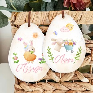 Personalisierte Osterdeko zum Aufhängen, personalisierter Ostereieranhänger für Kinder zum Aufhängen am Körbchen, Tasche für die Eiersuche