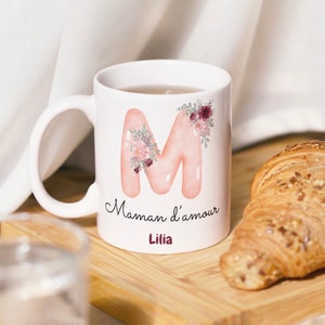 Taza de cerámica personalizada con la letra M para ofrecer un bonito regalo para el Día de la Madre, Día de la Abuela, mamá cariñosa, mamás, fin de año