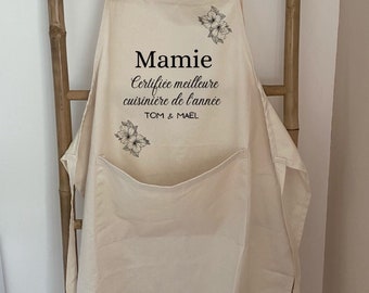 Tablier de cuisine en coton pour fête des mamies ou cadeaux maîtresse, atsem et nounou modèle fleurs