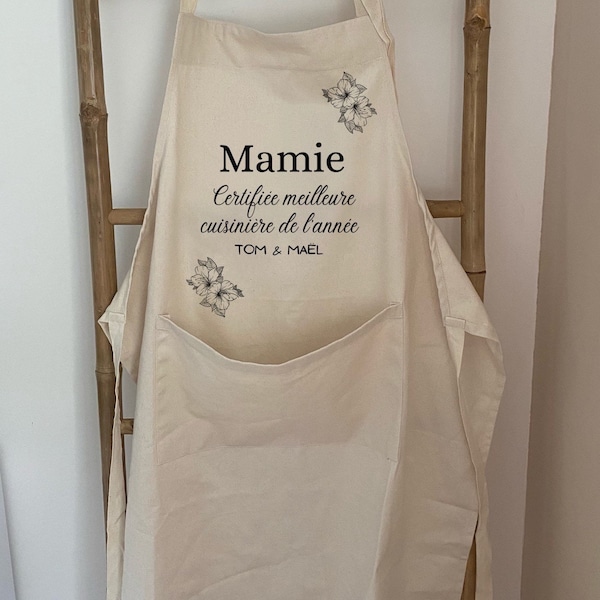 Tablier de cuisine en coton pour fête des mamies ou cadeaux maîtresse, atsem et nounou modèle fleurs