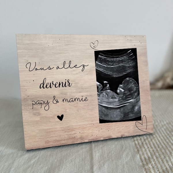 Cadre photo en bois à personnaliser pour annoncer une grossesse à vos proches ou faire une demande de parrain/marraine