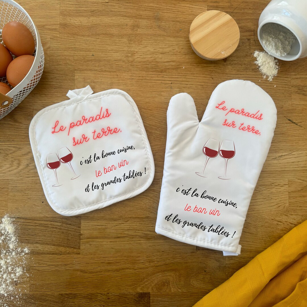 Lot De 4 Accessoires Cuisine Anti-Chaleur : 1 Paire Gants + 2 Maniques - Noir - Résistants & Antidérapants