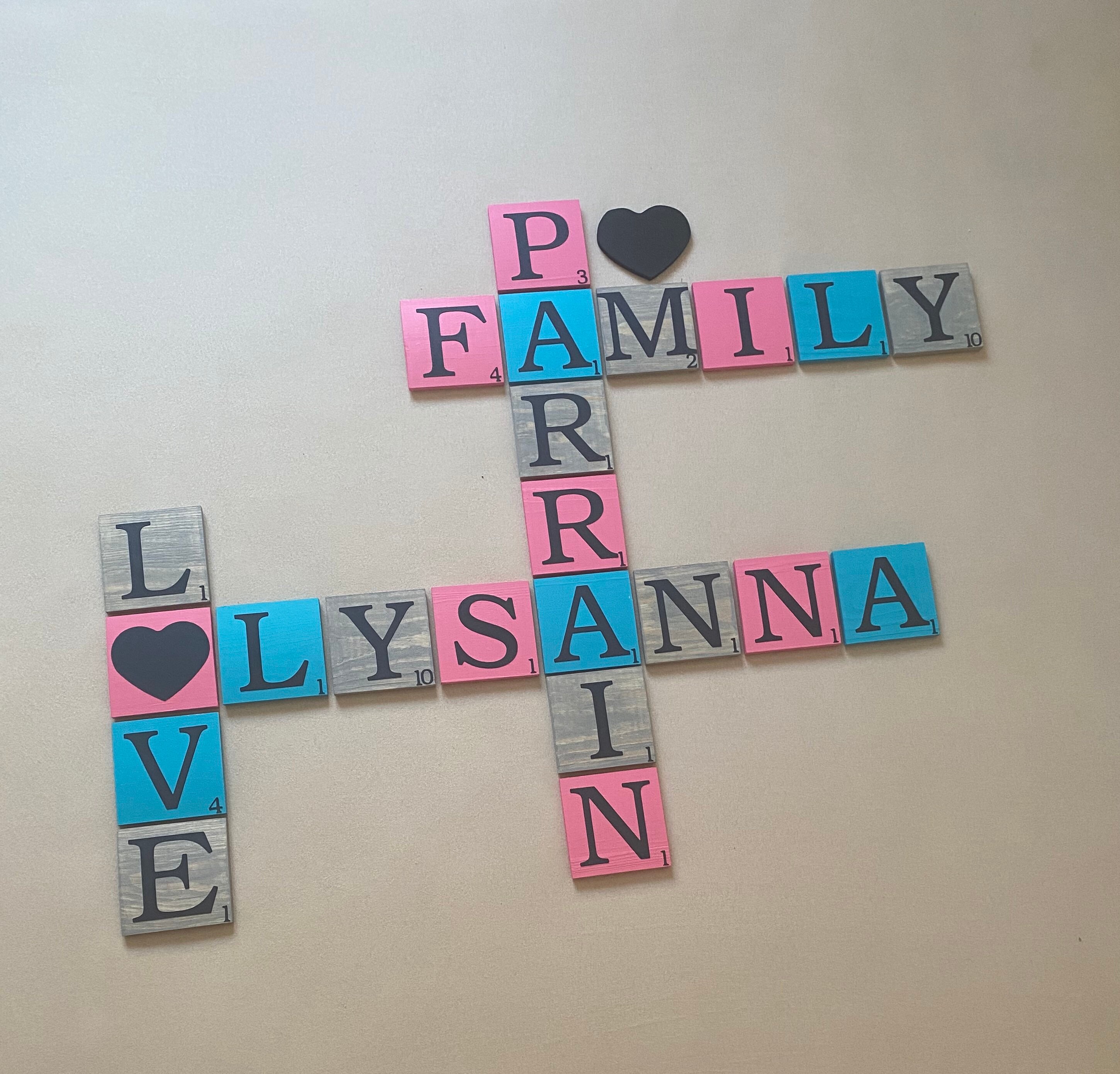 Décoration Lettre Scrabble Géante en Bois Patiné Pour La Famille Modèle Parrain/Marraine