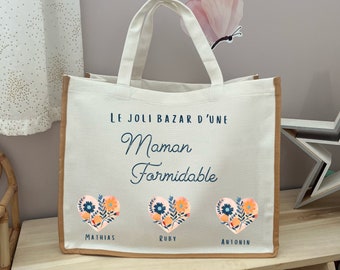 Sac en jute personnalisable pour offrir un joli cadeau à vos mamans, mamies et maîtresses. Un sac fourre-tout original la fête des mères