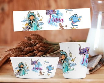 Gobelet enfant Jasmine dans Aladin personnalisable en plastique incassable. Idéal pour l’école, la maison ou un pic-nique