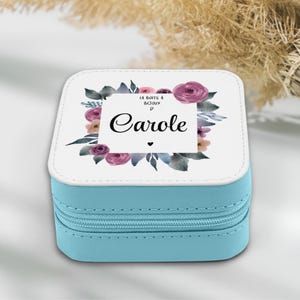 Boîte à bijoux de voyage personnalisée, petit organisateur de boucles d'oreilles, boîte-cadeau de demoiselle d'honneur, soeur, amie, EVJF